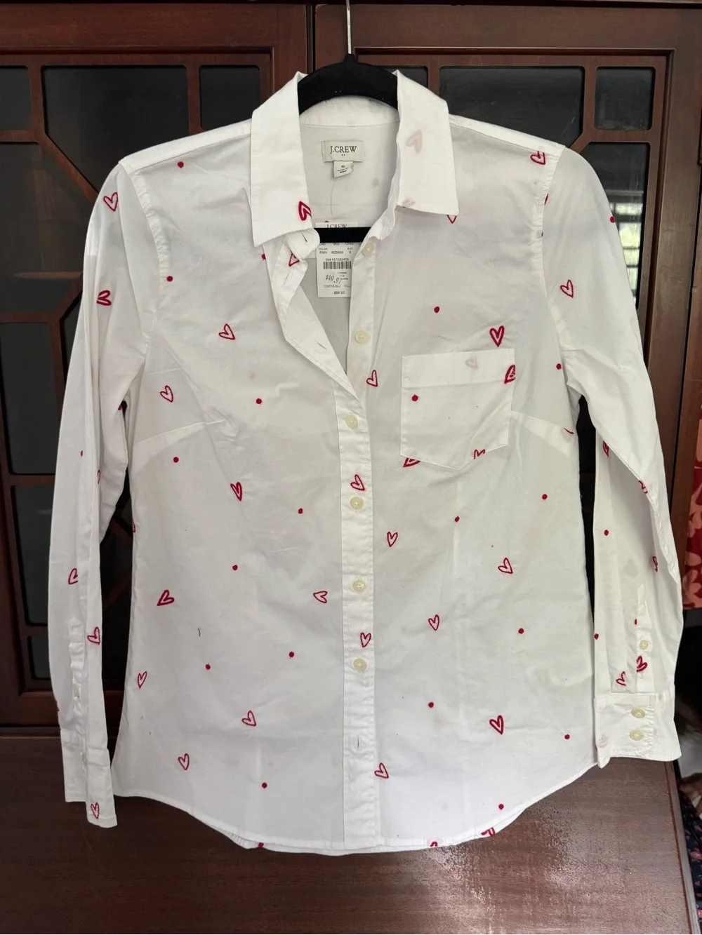 J. Crew White Shirt with Red Heart Accents